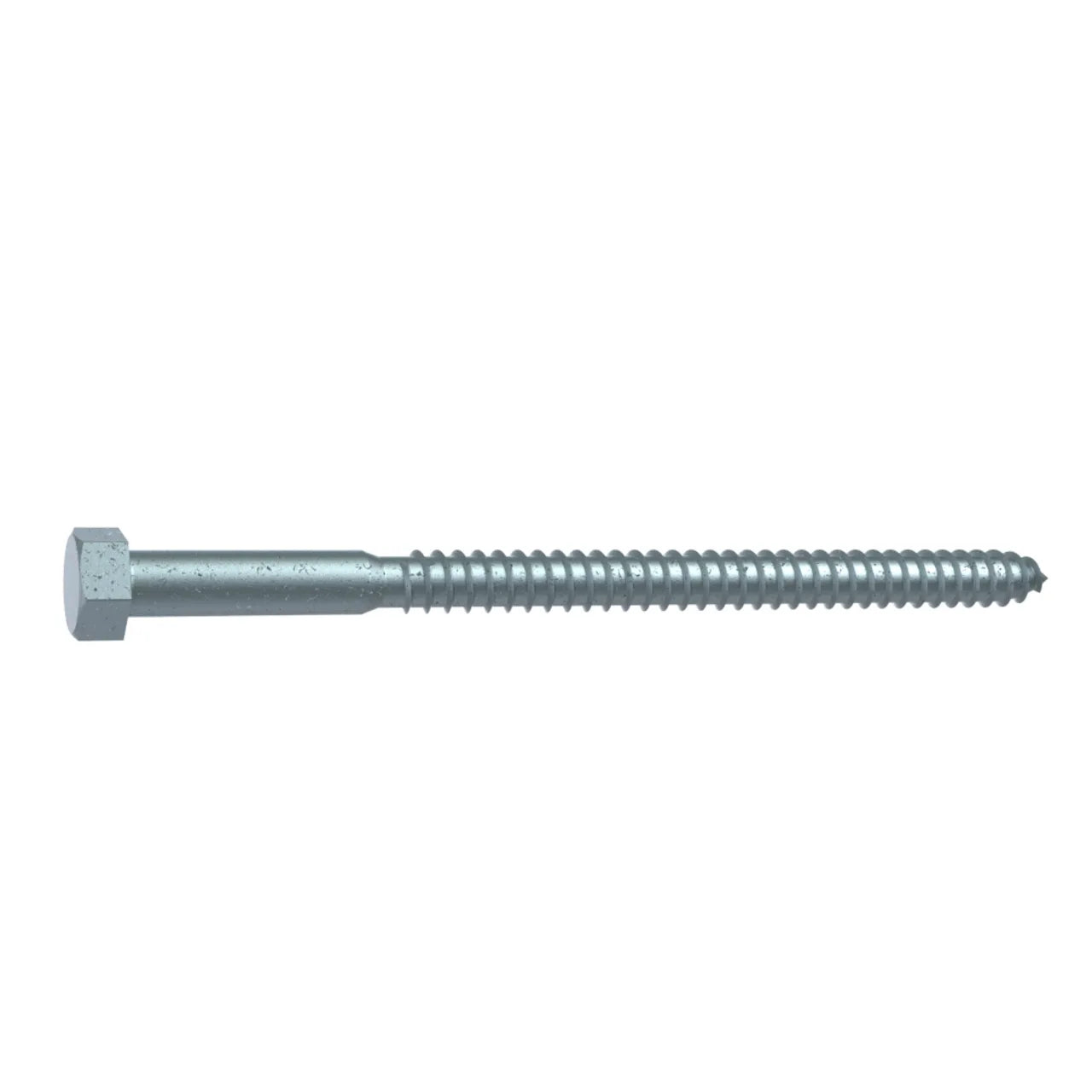A pack of 25 Go Build 1/2 in. x 5 in. Hex Head Galvanized Lag Bolts, featuring partially threaded zinc plated steel shafts, is shown on a white background. Brand: Go Build, The Fastest Way To Build.